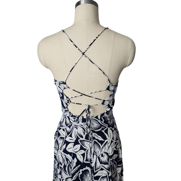 CITY TRIANGLES x VINTAGE 90s floral Hawaiian open back dress in blue white S - Picture 5 of 10